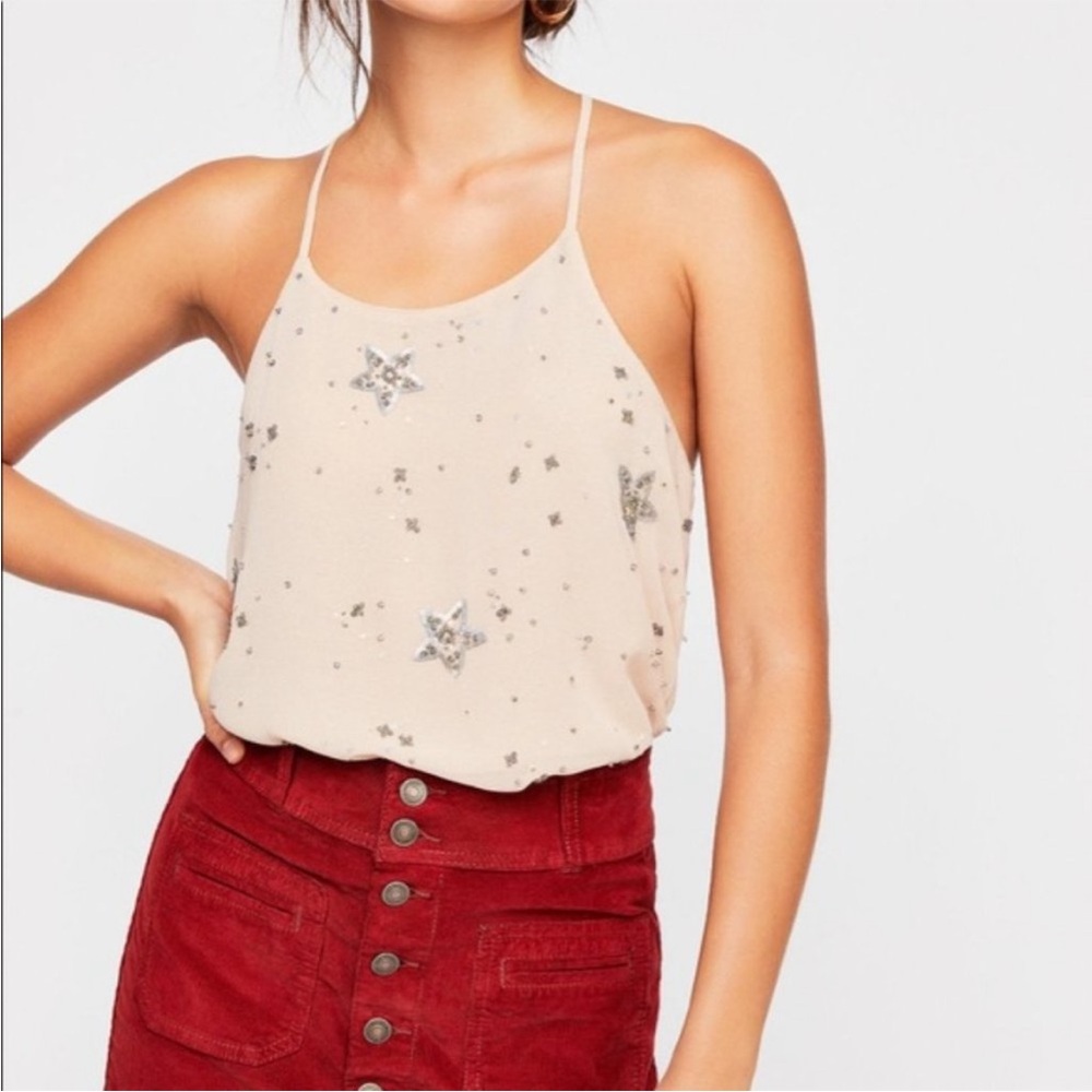 Free People Cream Embellished Sleeveless Camisole